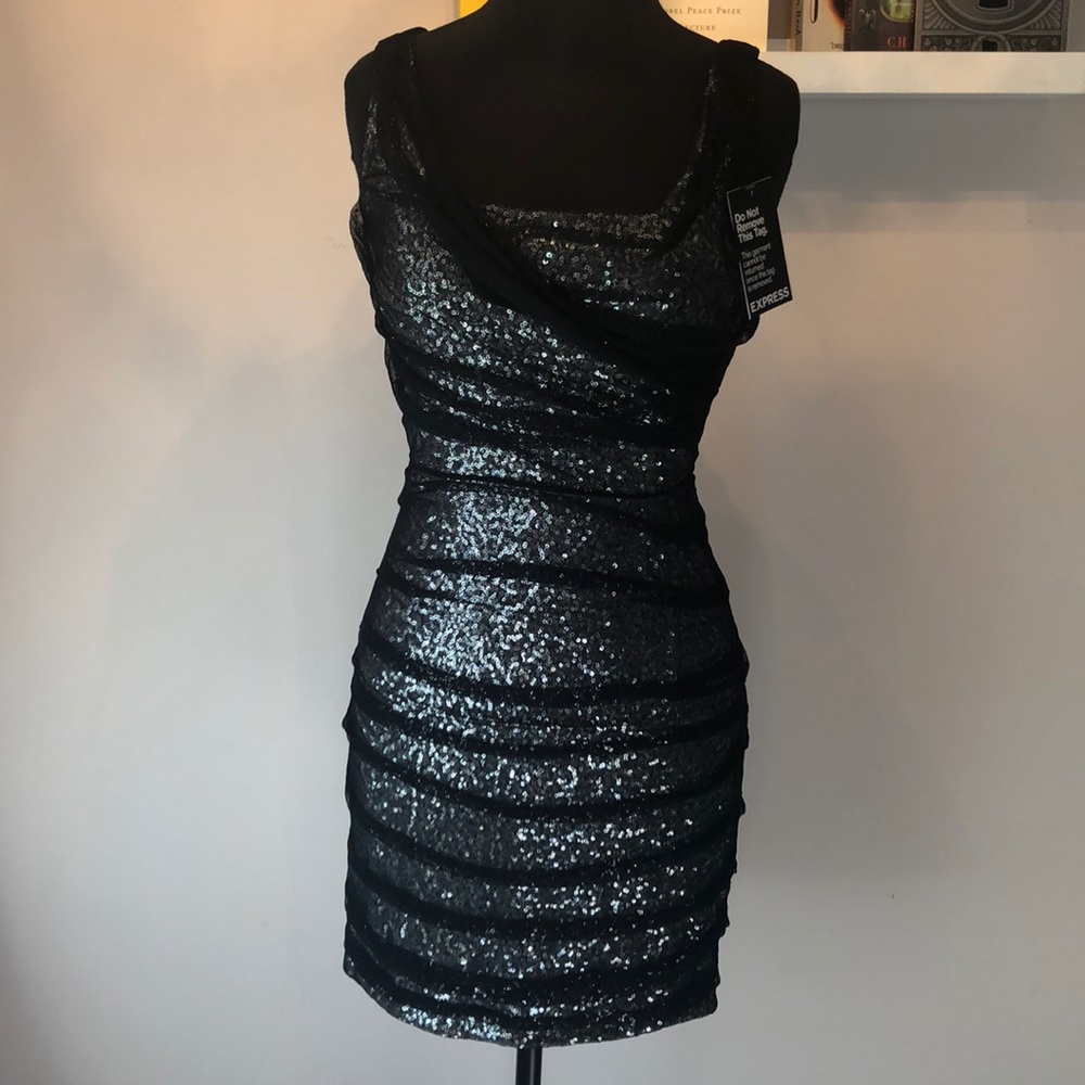Black and Silver sequined body con dress